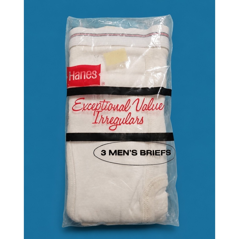 Hanes Briefs Irregulars White 3-Pack Cotton USA Size 42 Red Stripe Waistband NOS